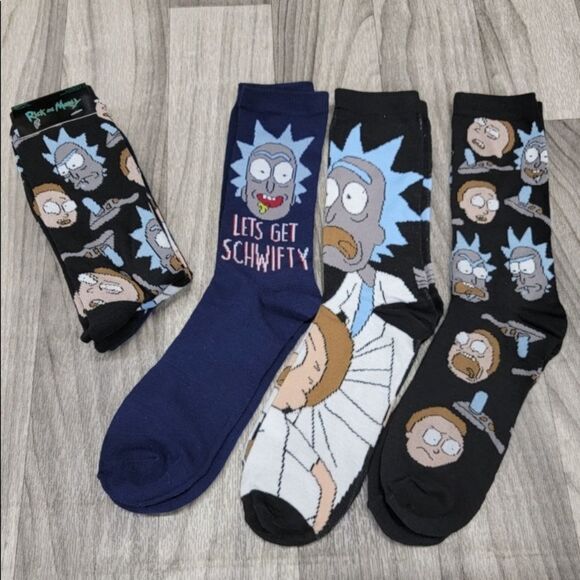 𝅺Pack Of 3 Pairs Rick & Morty Crew Socks - Picture 1 of 2
